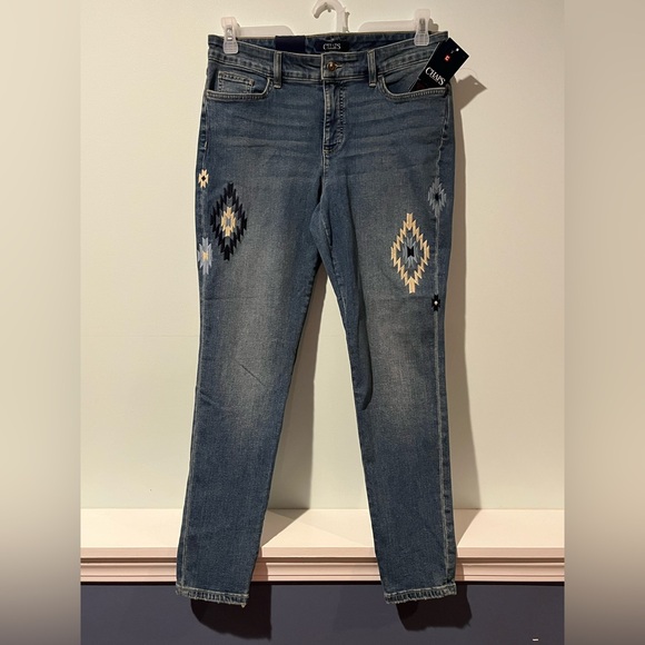 CHAPS Women’s Embroidered Southwestern Tribal Aztec Slim Leg Jeans NEW, Size 10 - Picture 1 of 7